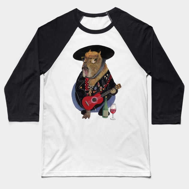 Capybara ukulele player wine lover Baseball T-Shirt by argiropulo